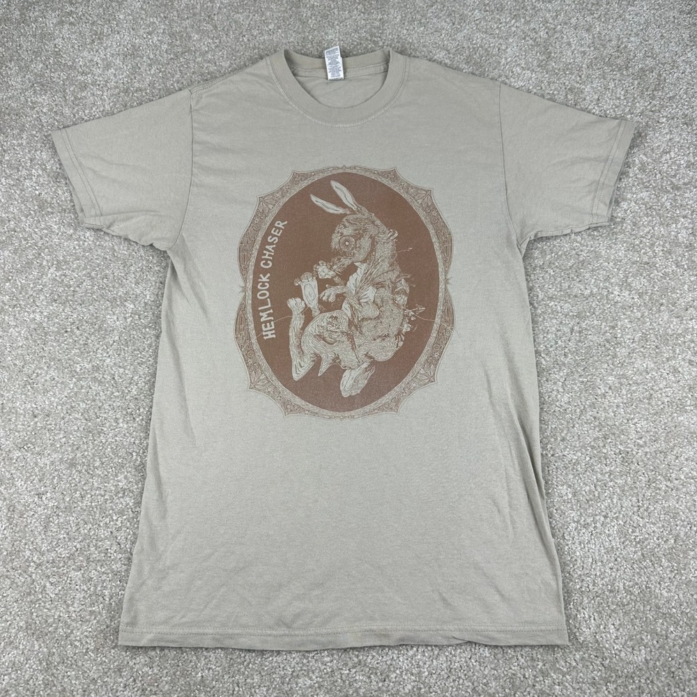 Hemlock Chaser Graphic Tee Small Tan Cotton Rabbit Jackalope Indie Goth Shirt
